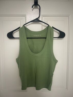 Abercrombie & Fitch Olive Green Ribbed Cropped Scoop Tank